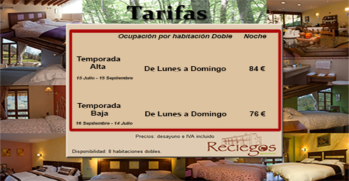 Hotel Rural Reciegos*** Tarifas vigentes